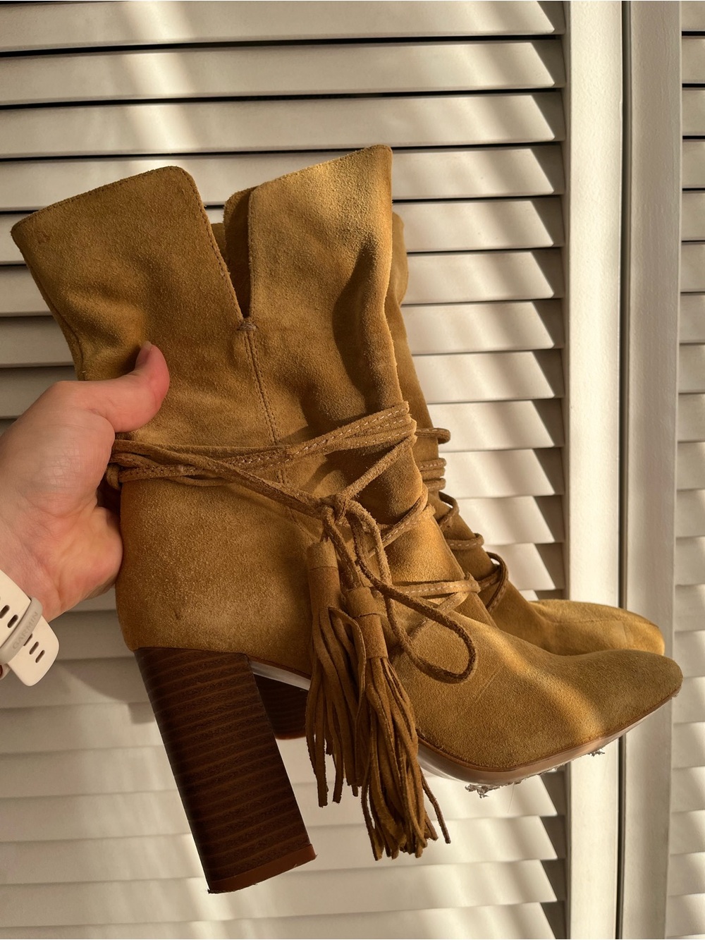 ✨ Zara Tan Suede Fringe Wrap Ankle Boots ✨